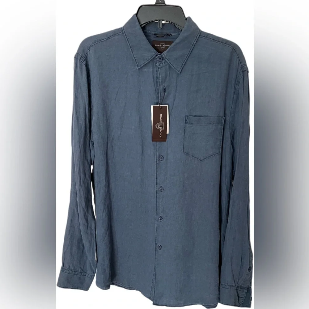 NWT Men’s Linen Shirt, Navy Blue, Sz. Large - Picture 1 of 5